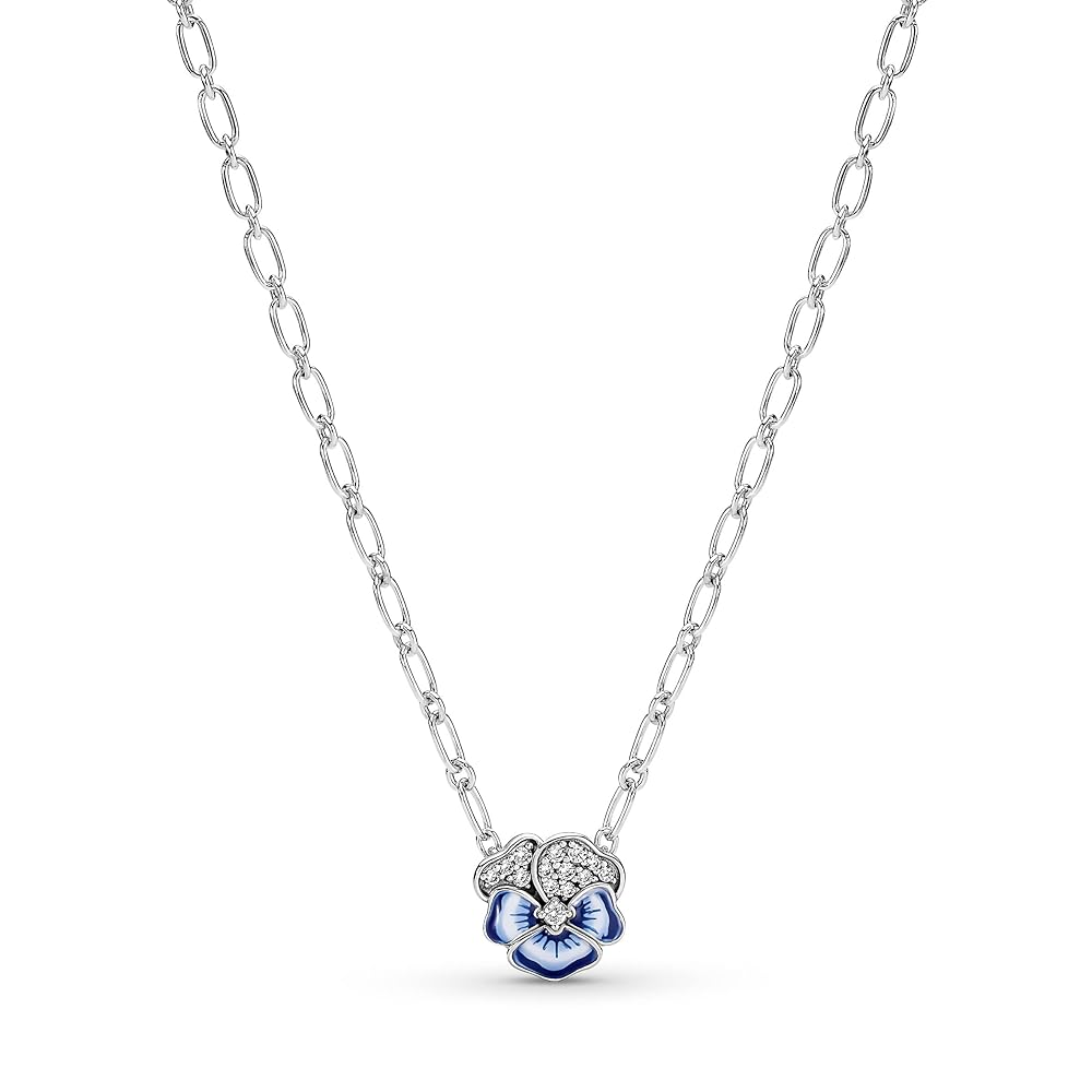 PANDORA シルバー フラワー ストーン チャーム Blue Pansy Flower Charm